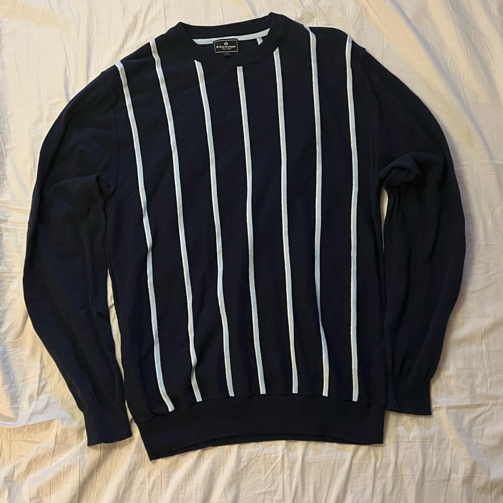 Blue and White Crewneck Sweater with Stripes